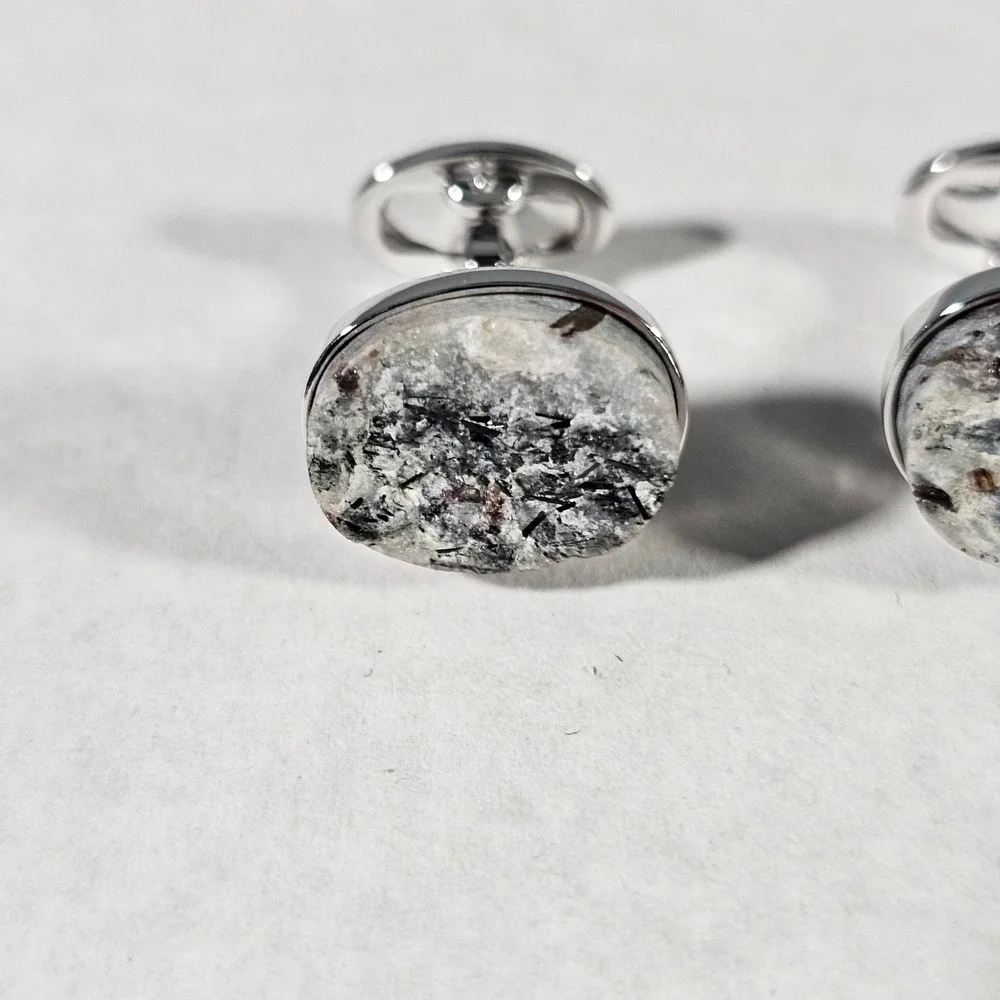 Jan Leslie Cufflinks Mens OS Silver Tourmalinated Quartz Sterling Silver 925